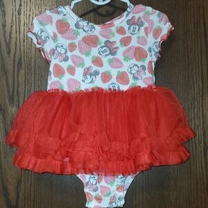 Disney Baby Minnie Strawberry Tulle Onsie Outfit Size 18 Months